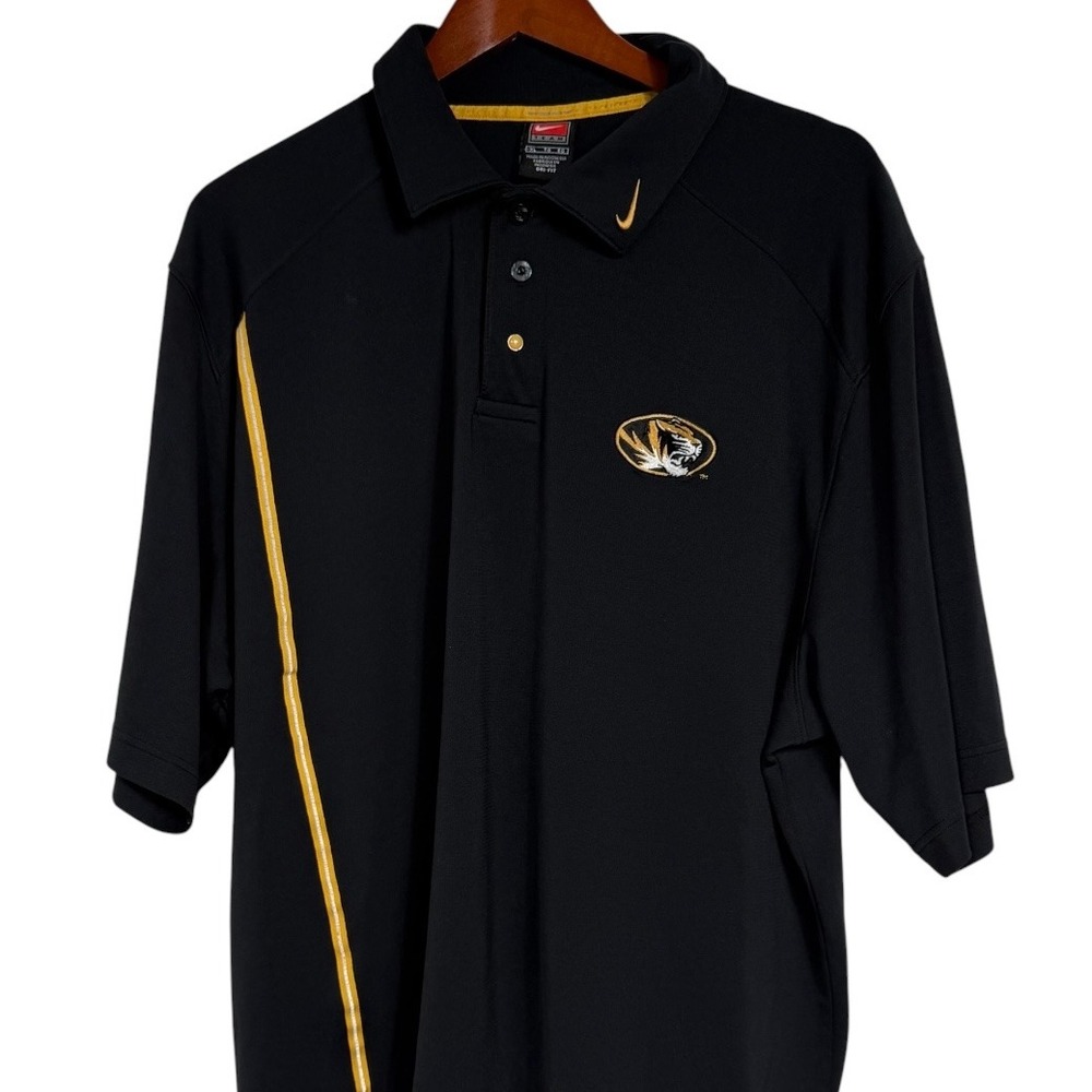 Nike Team Mizzou Missouri Tigers Dri-FIT Polo Shirt Mens XL Black Gold 11857X